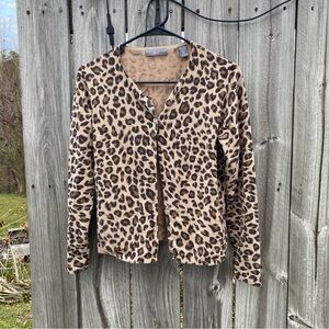 Kate Hill Petite M Silk Leopard Print Sweater Cardigan‎